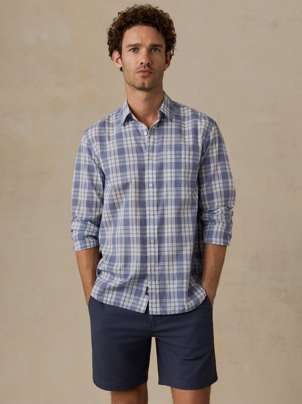 Faherty Men's Long-Sleeve Weightless Cotton Shirt - Coastal Waters Plaid Size La